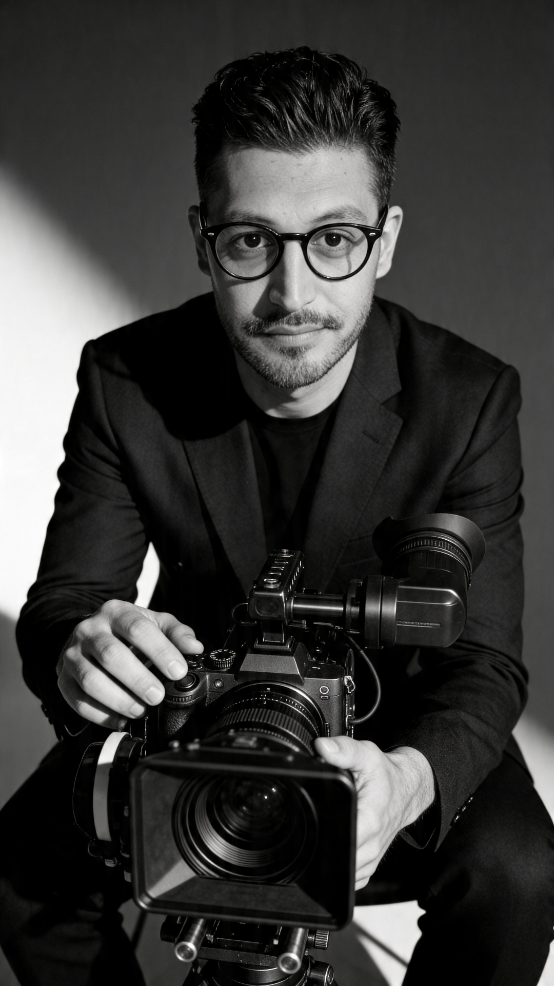 Retrato cinematográfico en blanco y negro del equipo de 787 Media